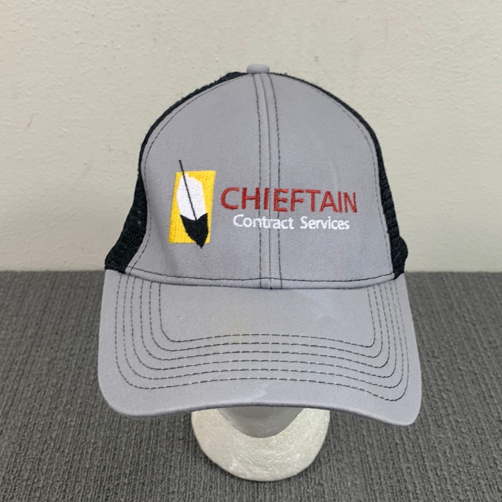Chieftain Contract Services Trucker Hat Mens Adjustable Gray Black Mesh Back Cap